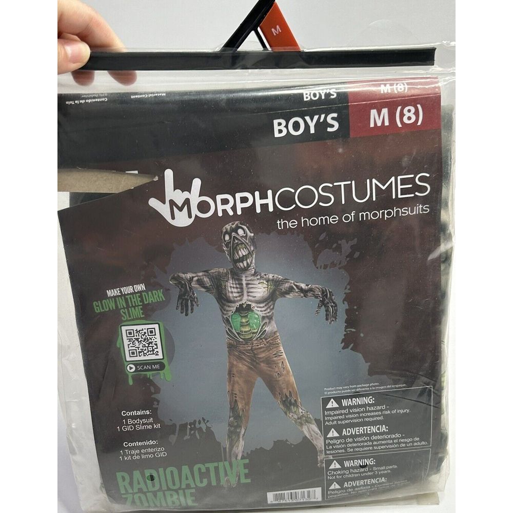 RADIOACTIVE ZOMBIE Halloween Costume w/ Glow Slime Boys Medium (8) Morphcostumes